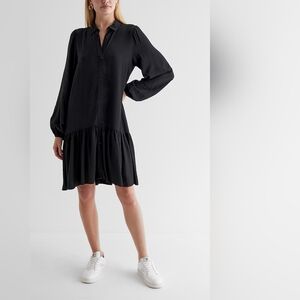 EXPRESS Ruffle Hem Oversized Shirt Dress